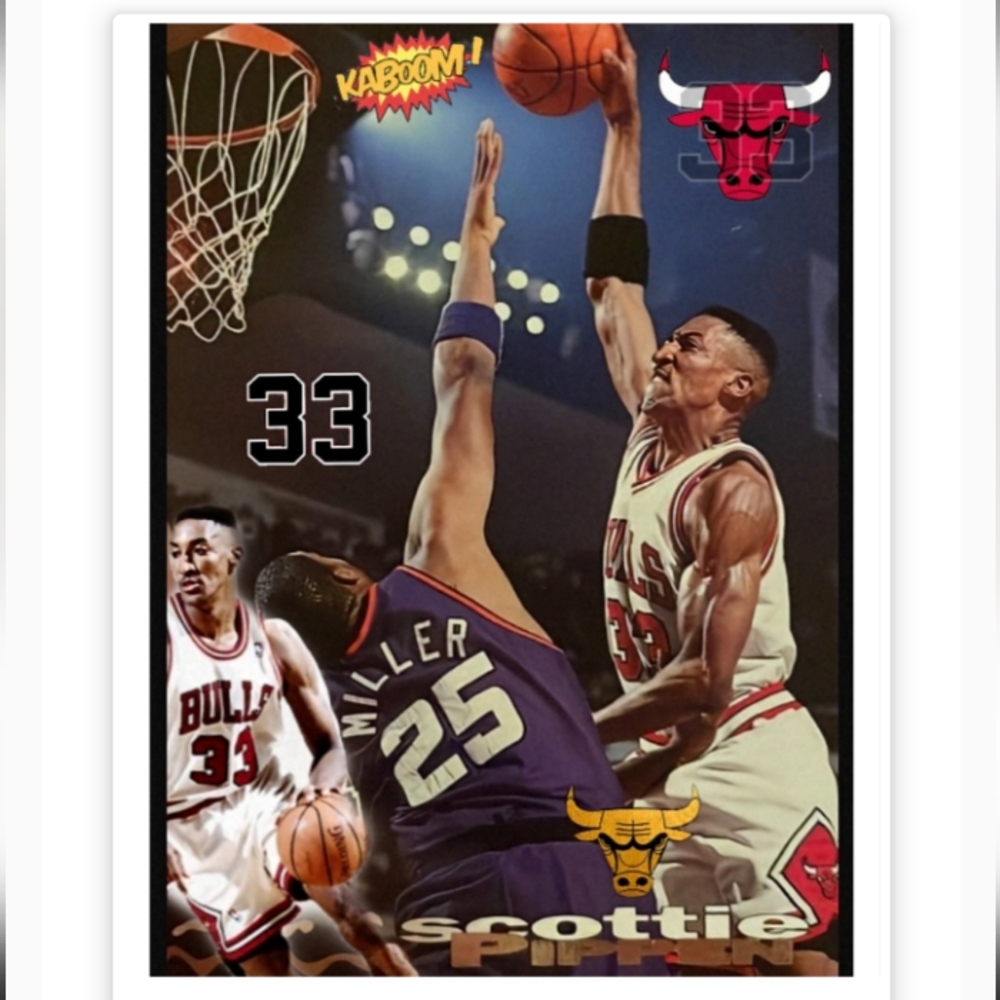 NEW!💯 SCOTTIE PIPPEN BULLS vs PHOENIX SUNS ULTRA GLOSSY SELF CREATED ART POSTER